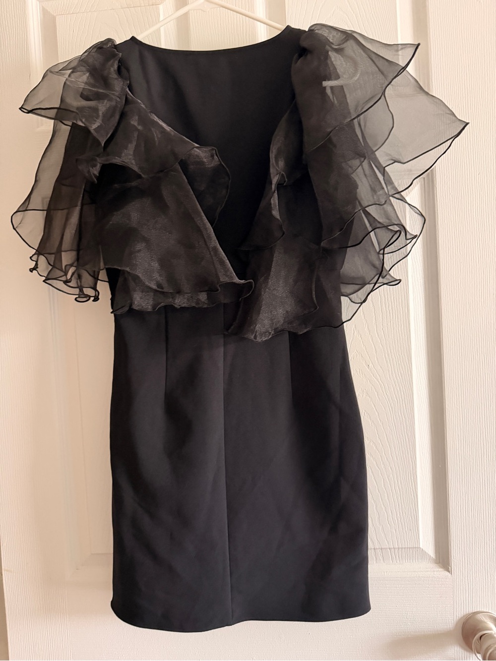 Zara Black Mini Dress with Layered Organza Ruffle Sleeves - Picture 4 of 6